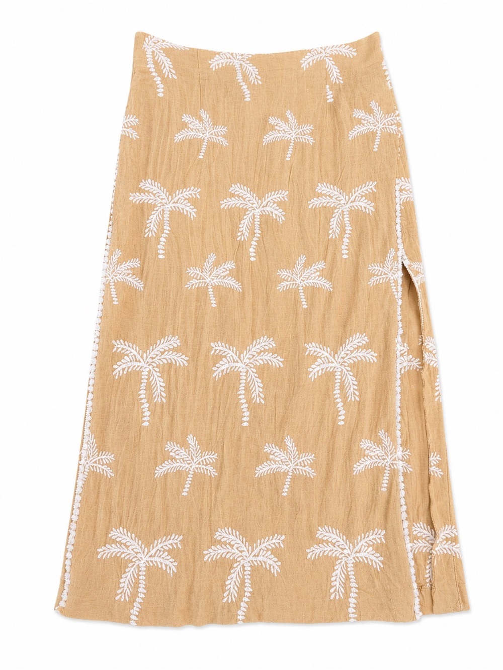 Embroidered Palm Maxi Skirt in Camel and White